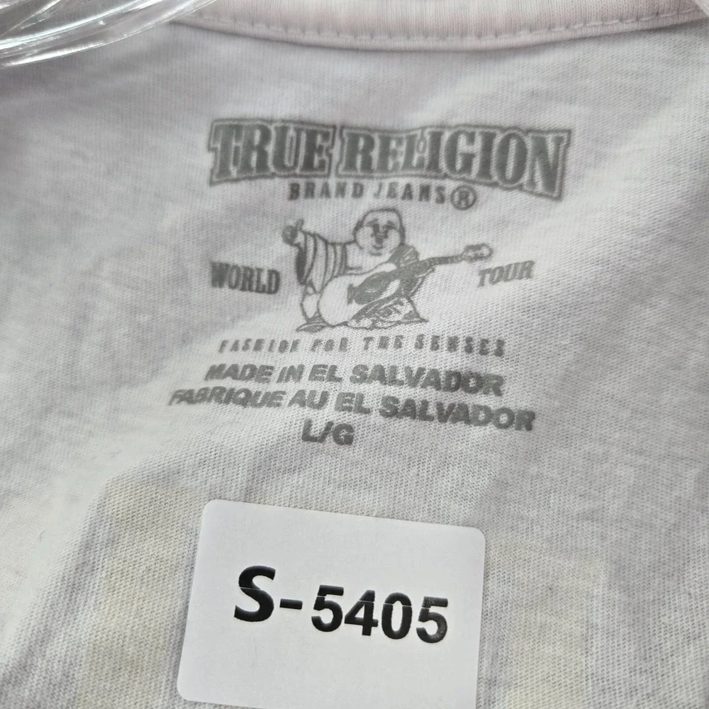 True Religion Men Shirt Large White Logo Buddha Graphic Short Sleeve Tee READ